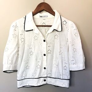 Zara White Cropped Blouse
